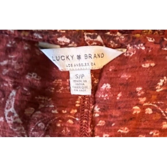 Lucky Brand Bohochic Casual Burnt Orange Floral Print Hi-Lo w/Slit in Back Top S - Picture 2 of 6
